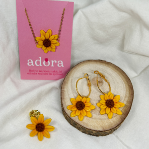 Komplet nakita Sunflower - uhani, zapestnica, broška